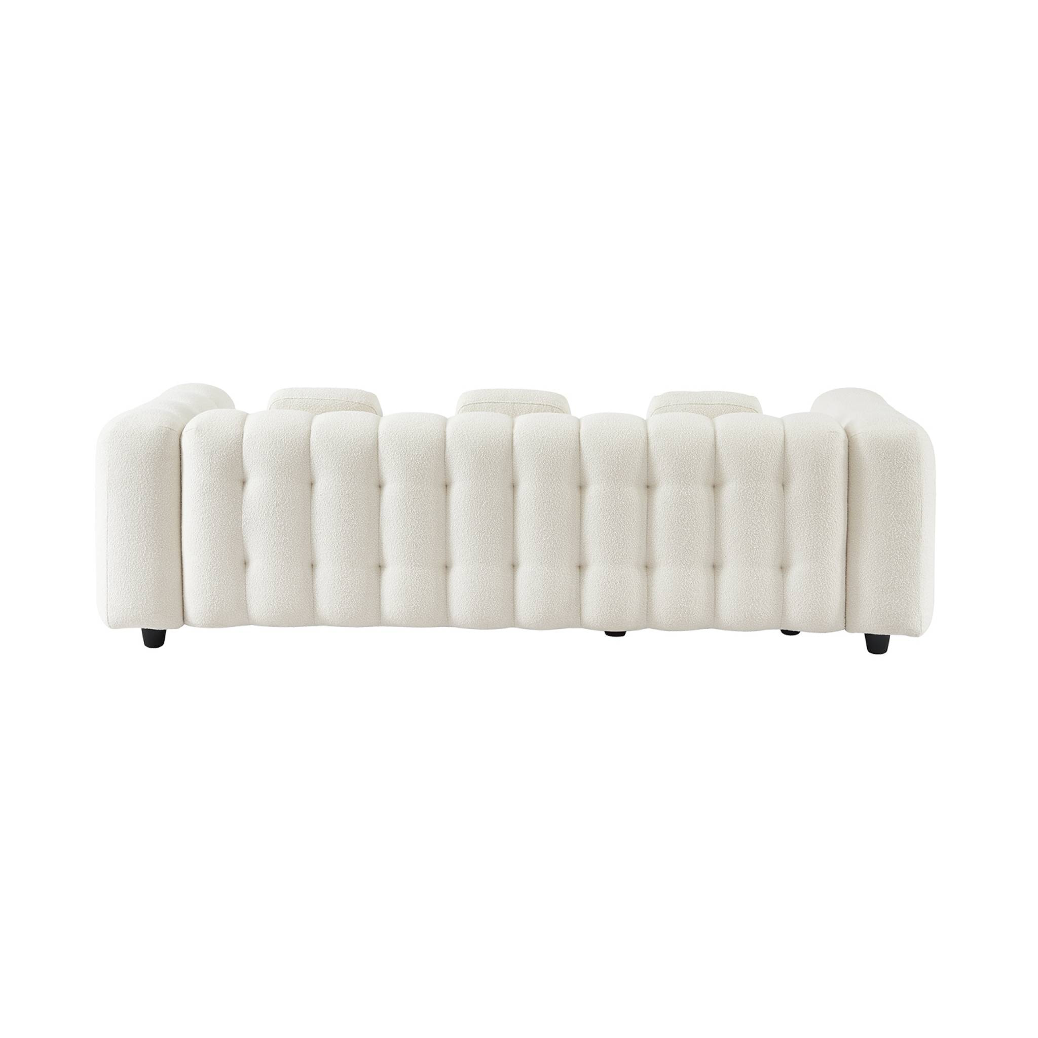 Canapé d'angle réversible 3-4 places bouclette texturée. blanc. capitonné structure bois d'eucalyptus et contreplaqué