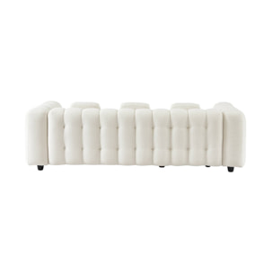 Canapé d'angle réversible 3-4 places bouclette texturée. blanc. capitonné structure bois d'eucalyptus et contreplaqué