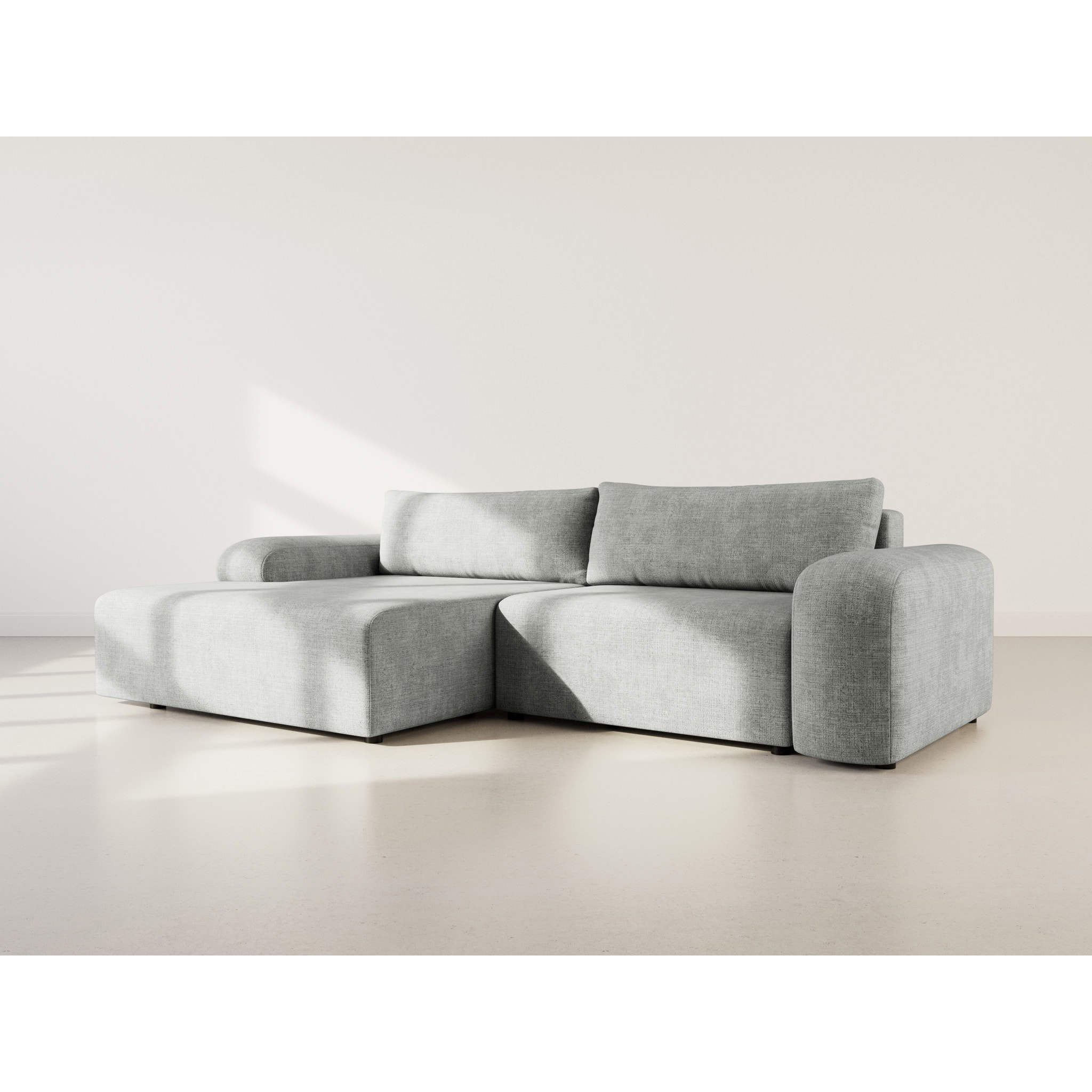 Rebecca - canapé d'angle gauche 4 places convertible avec coffre en velours texturé - Gris