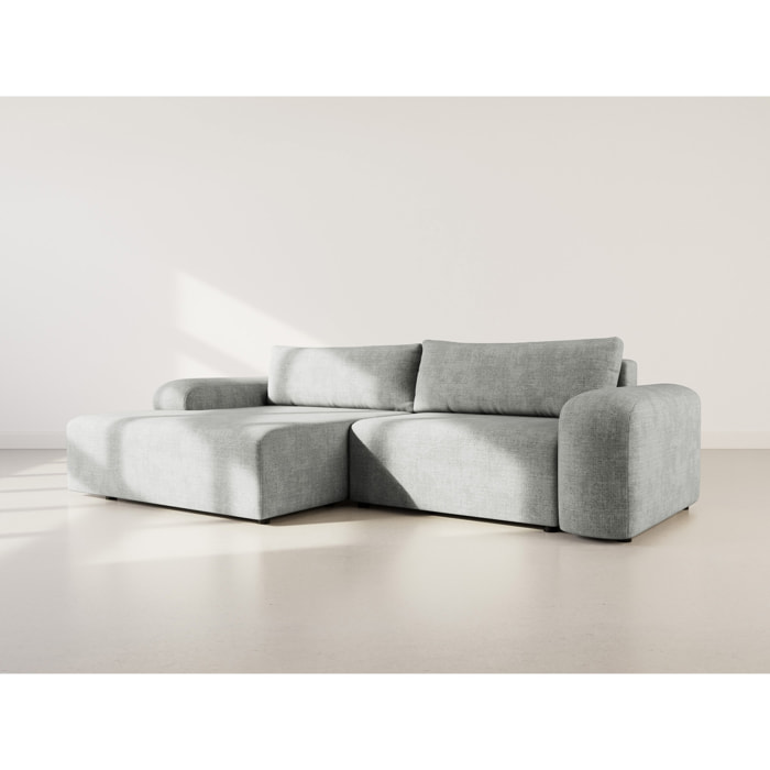 Rebecca - canapé d'angle gauche 4 places convertible avec coffre en velours texturé - Gris