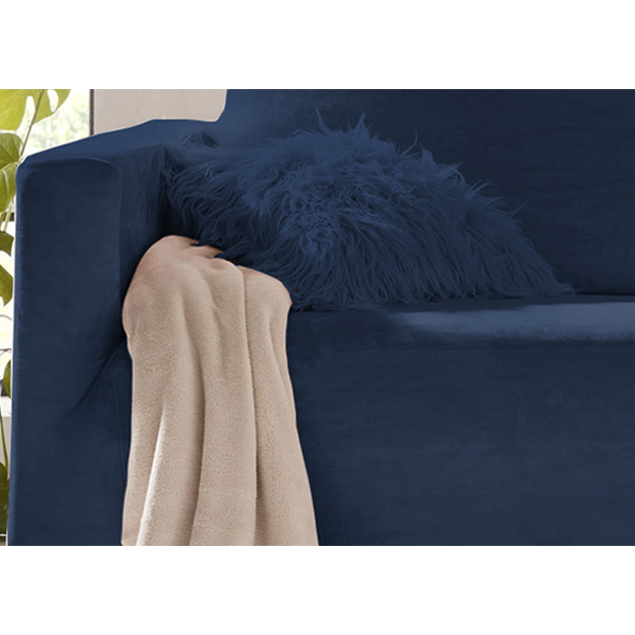Copridivano 3 Posti Elasticizzato In Tinta Unita Effetto Velluto Modello Morbidissimo Colore Blu