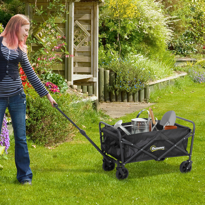 Carro Playa con Ruedas Carro de Jardín Plegable con Asa Telescópica Ajustable 2 Bolsas de Almacenaje Carga 120 kg Carrito Transporte para Todo Terreno Jardín CampaáÂ±a Compra Negro