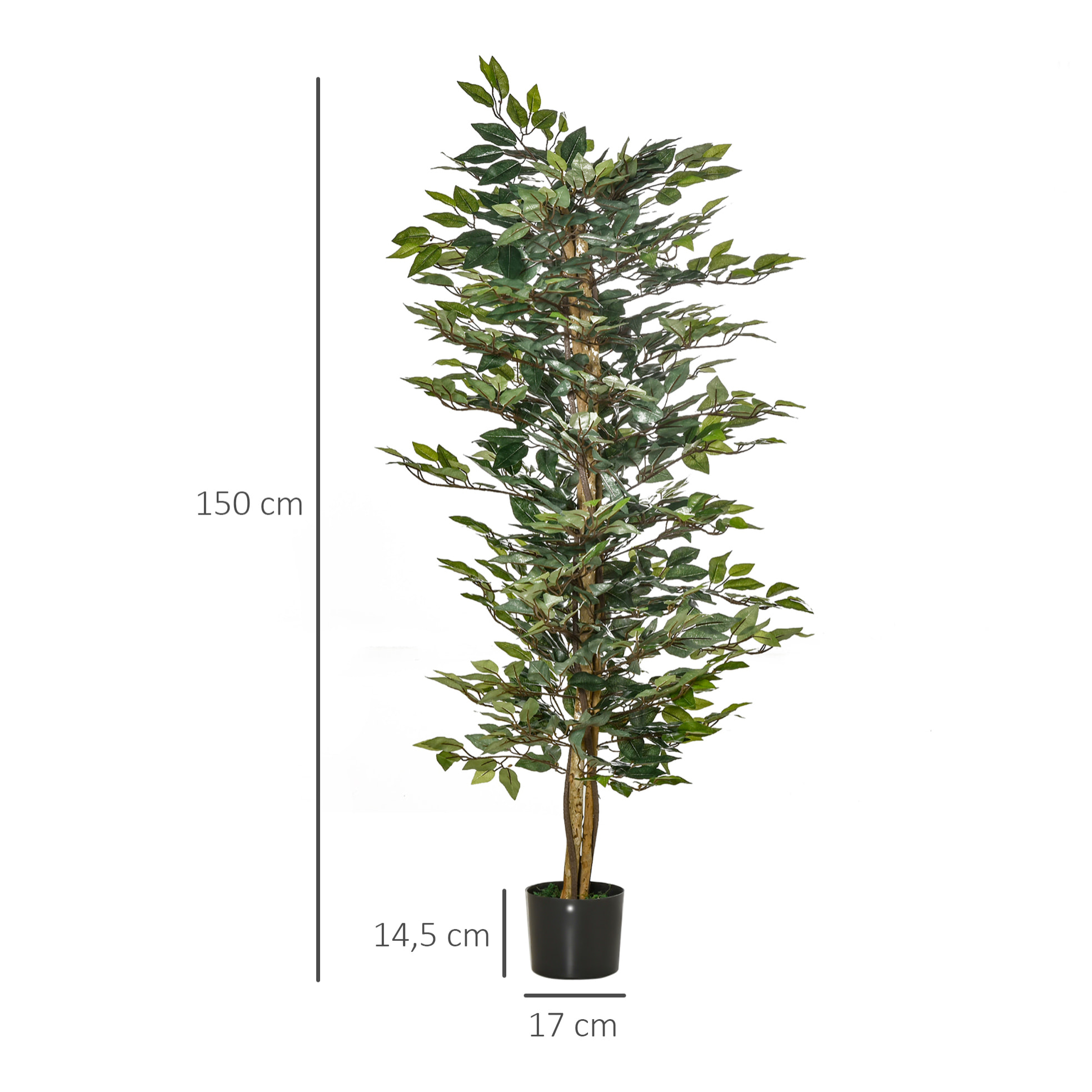 Arbre artificiel plante artificiel ficus hauteur 1,5 m tronc branches liane lichen feuilles grand réalisme pot inclus