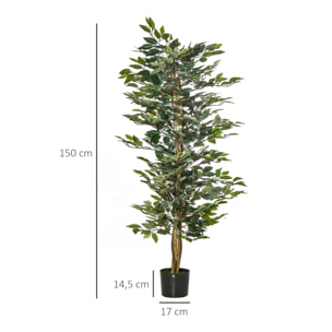 Arbre artificiel plante artificiel ficus hauteur 1,5 m tronc branches liane lichen feuilles grand réalisme pot inclus
