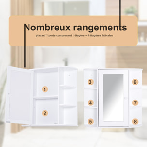 Armoire murale salle de bain armoire à glace placard de rangement toilettes 1 porte + étagères latérales MDF blanc