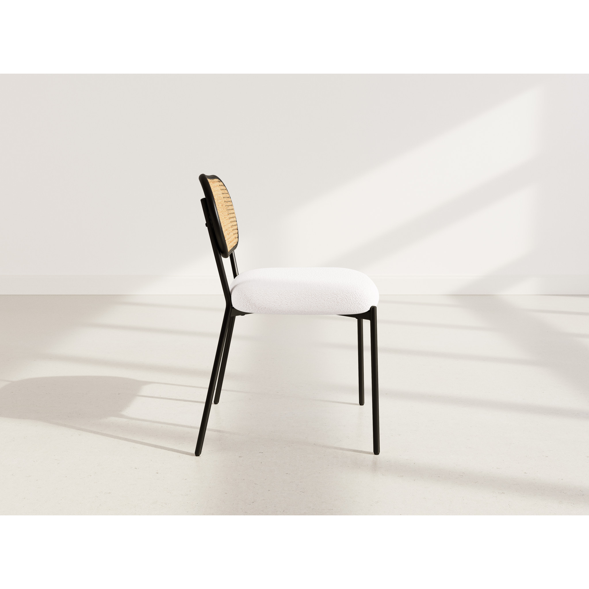 Luciano - lot de 2 chaises cannage - dossier arrondi - en tissu bouclette - Beige