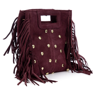 Barbata bolso bandolera mujer. Piel auténtica Gamuza con tachuelas decorativas.