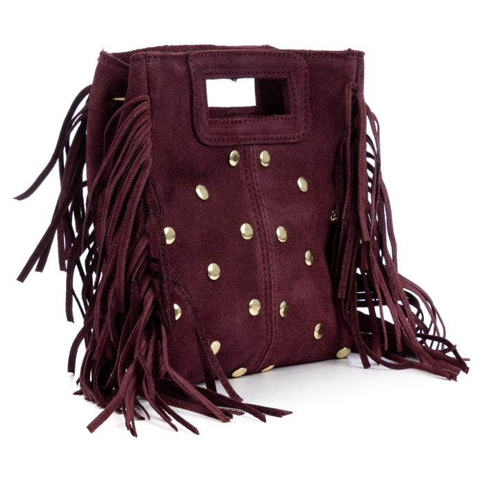 Barbata bolso bandolera mujer. Piel auténtica Gamuza con tachuelas decorativas.