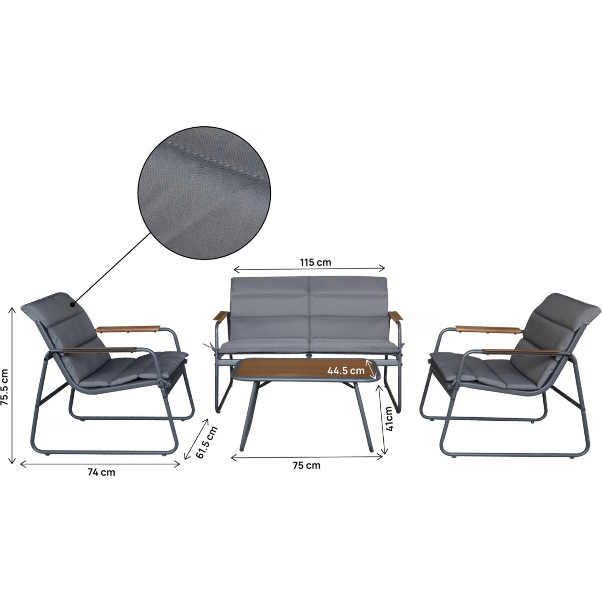 Salon de jardin avec coussins en métal "Bastia" - 4 places - Gris