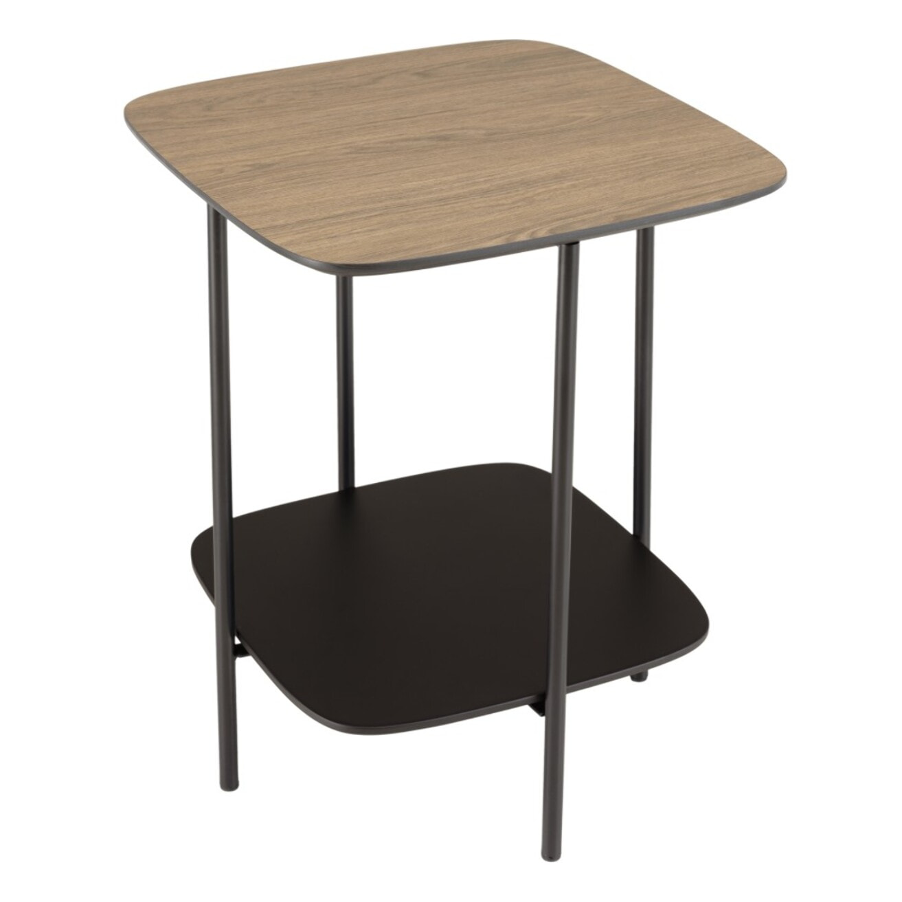 JULIA - Table d'appoint 2 plateaux bi-matière mocha/noir pieds métal