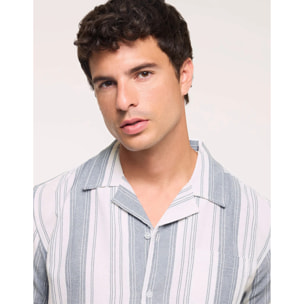 Camisa Manga Corta Rayas Azul - Ocon