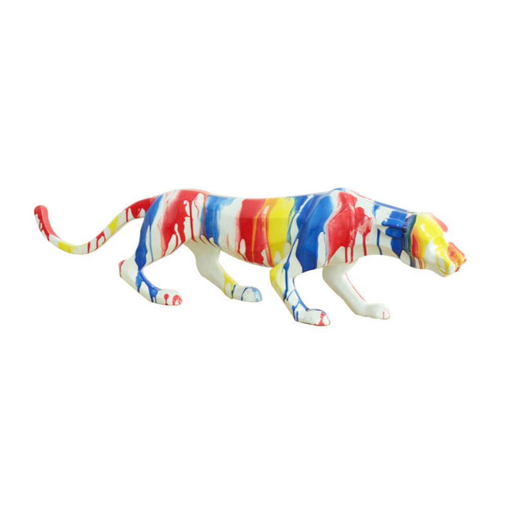 Statuette panthère en résine peintures multicolores H24cm - CHALLAH 02