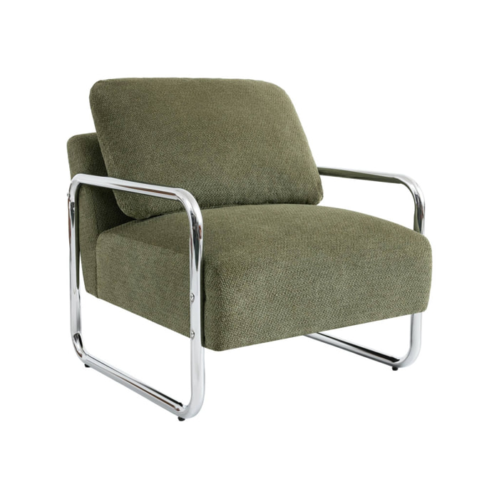 Fauteuil vintage tissu chenille armature chromée JOE