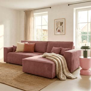 Canapé d'angle convertible 4 places en velours côtelé - LIVIA