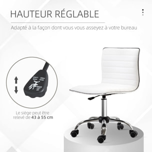 Chaise de bureau design style Chesterfield acier chromé revêtement synthétique blanc