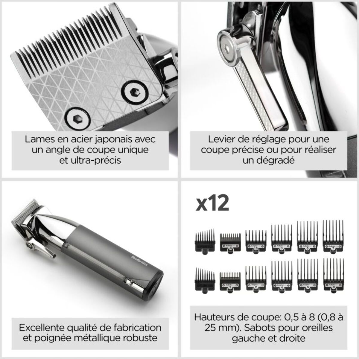Tondeuse cheveux BABYLISS E996E - super-X metal series, molette réglable, 55 hauteurs de coupe, précision 0,2 mm, 180 mn