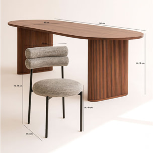 Ensemble table ovale effet noyer et 6 chaises en tweed marron