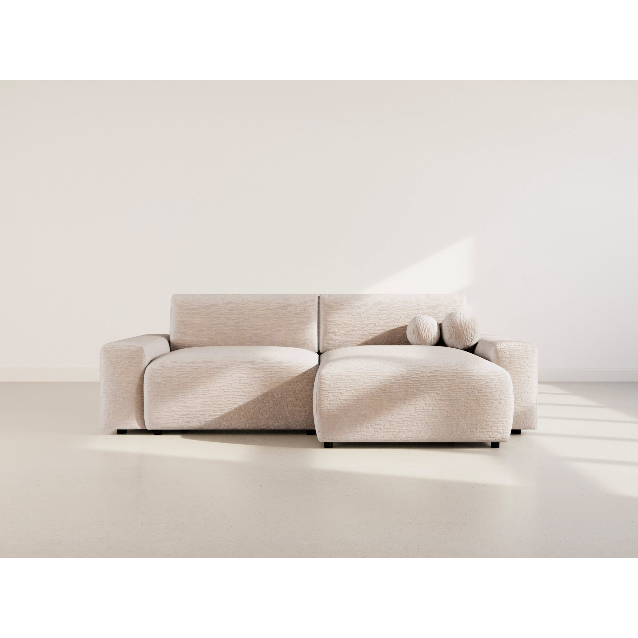 Constance - Canapé d'angle réversible 4 places convertible avec coffre en velours gaufré - Beige