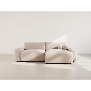 Constance - Canapé d'angle réversible 4 places convertible avec coffre en velours gaufré - Beige