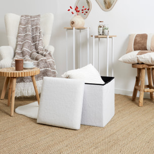 Coffre Pouf Pliable Bouclette Blanc - Lot de 4