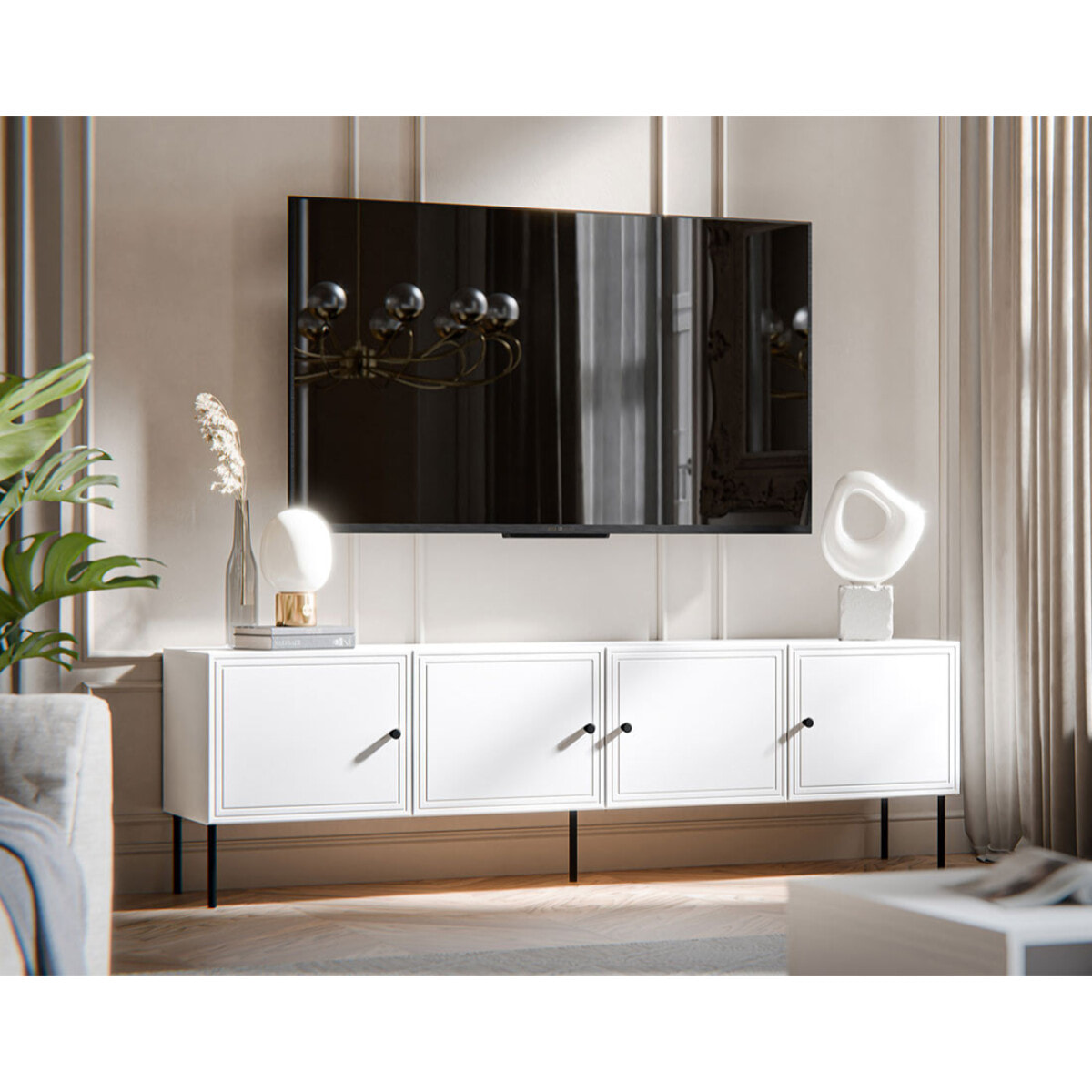 Lavaggi - meuble tv - 4 portes - 200 cm - Blanc