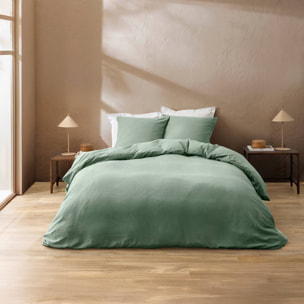 Parure de lit 3 pièces en coton tissage épais housse + taies - Vert