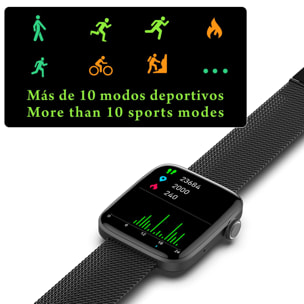 Smartwatch DT1 con corona giratoria inteligente, monitor de tensión y O2 en sangre; 11 modos multideportivos. Fondos personalizables.