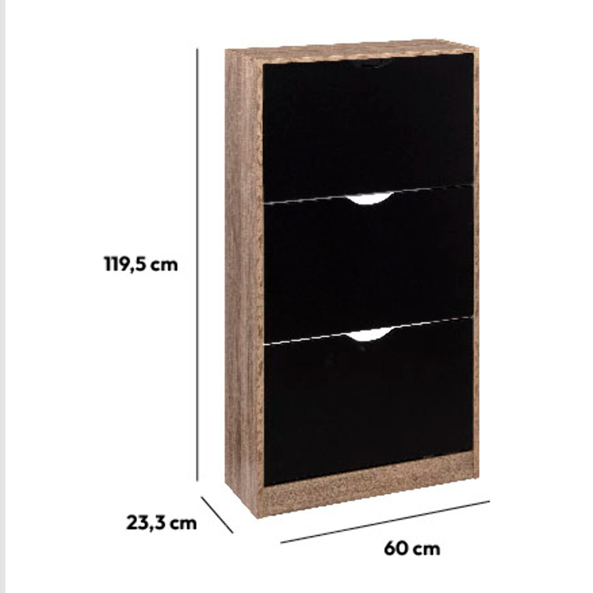 Meuble range-chaussures 3 tiroirs noir/effet chêne