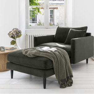 Pouf "Candice" - velours - vert kaki