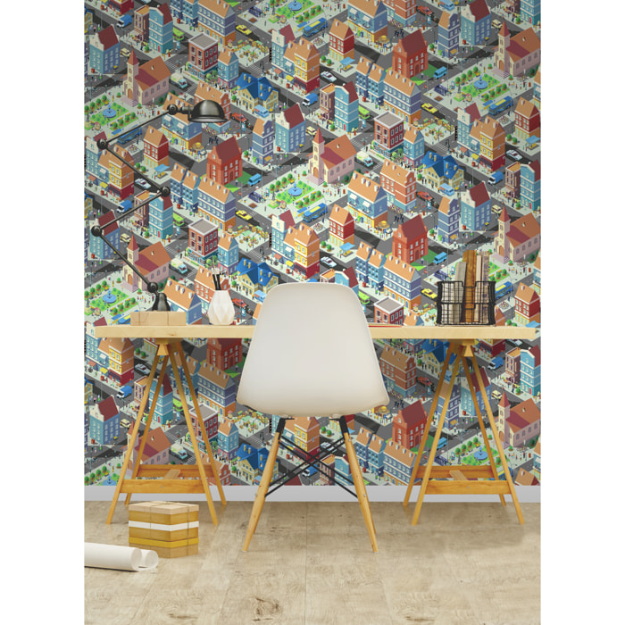 Papier peint enfant ville isométrique colorée