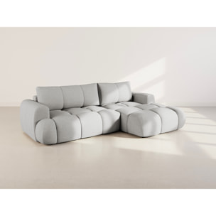Yulin - Canapé d'angle droit 4 places convertible avec coffre en tissu bouclette - Gris clair