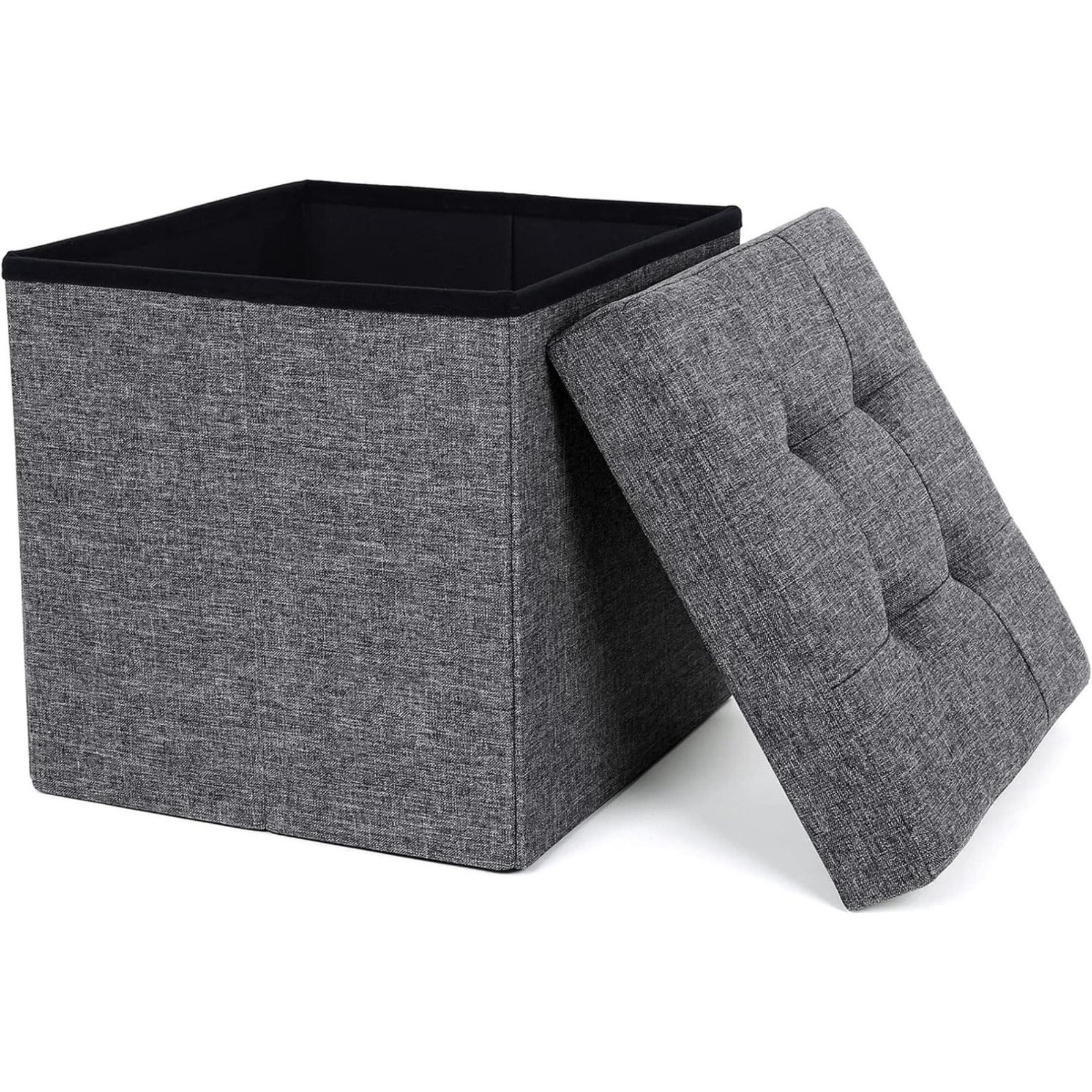 Pouf contenitore pieghevole grigio scuro in simil lino