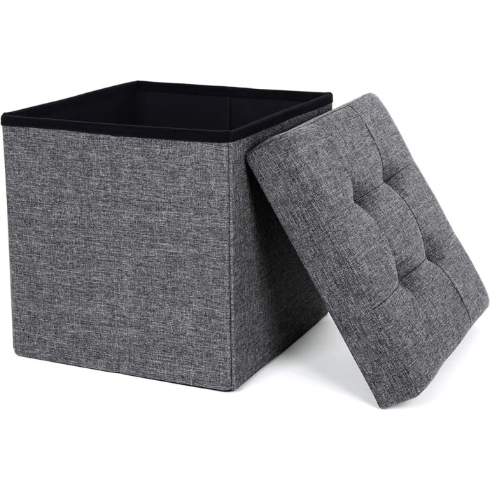 Pouf contenitore pieghevole grigio scuro in simil lino