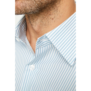 Camicia Uomo 1 Bottone Italiano Slim Cotone Riga Stretta Verde Medio/Bianco