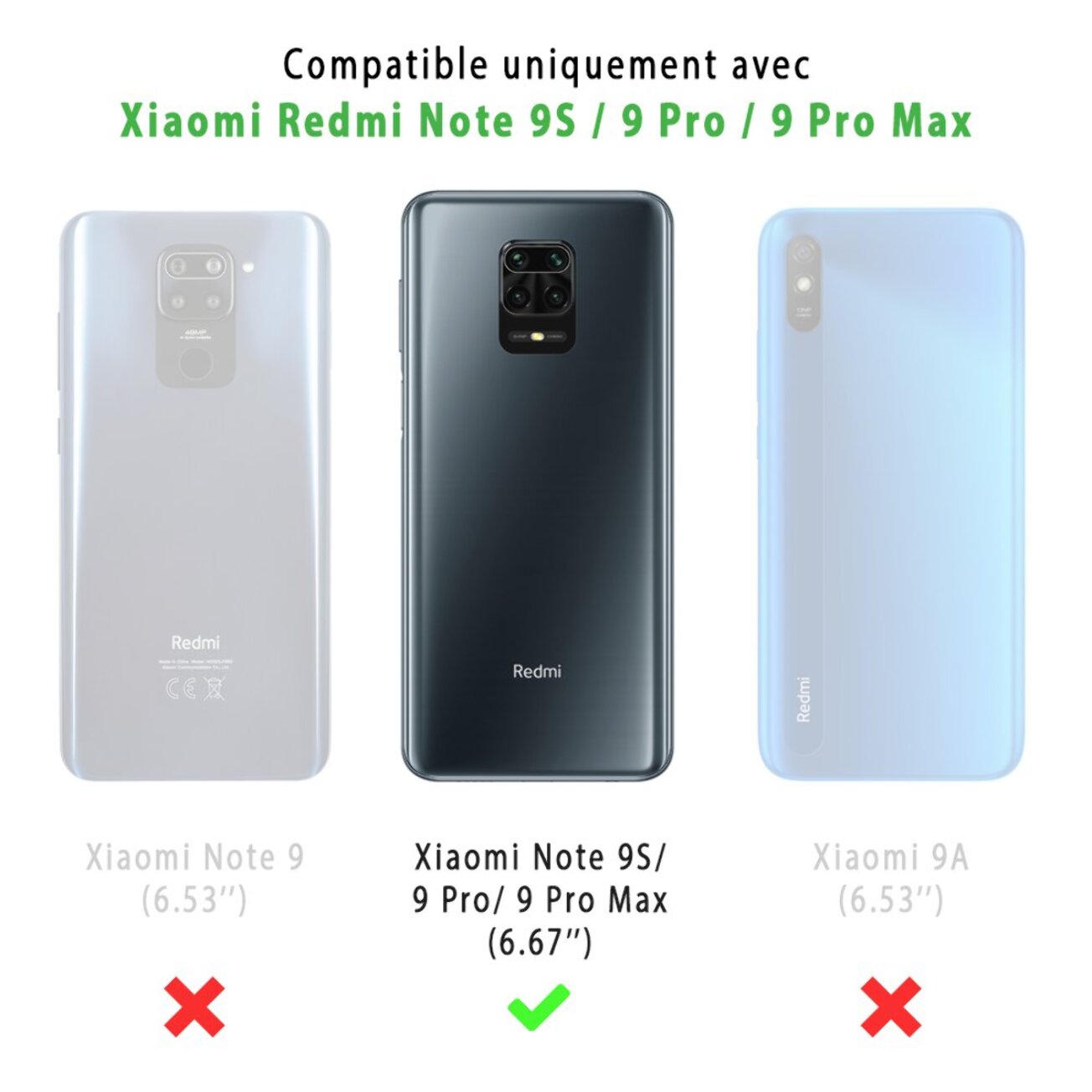 Coque Xiaomi Redmi Note 9S/Note 9 Pro/Note 9 Pro Max Antichoc Silicone + 2 Vitres en verre trempé Protection écran