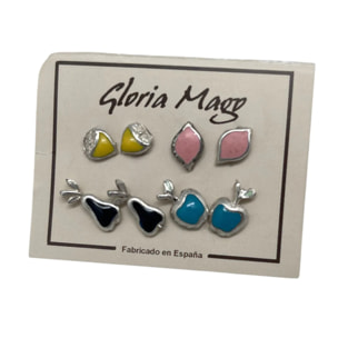 Pack Pendientes frutas. Combo3. Plata 10µ y laca colores