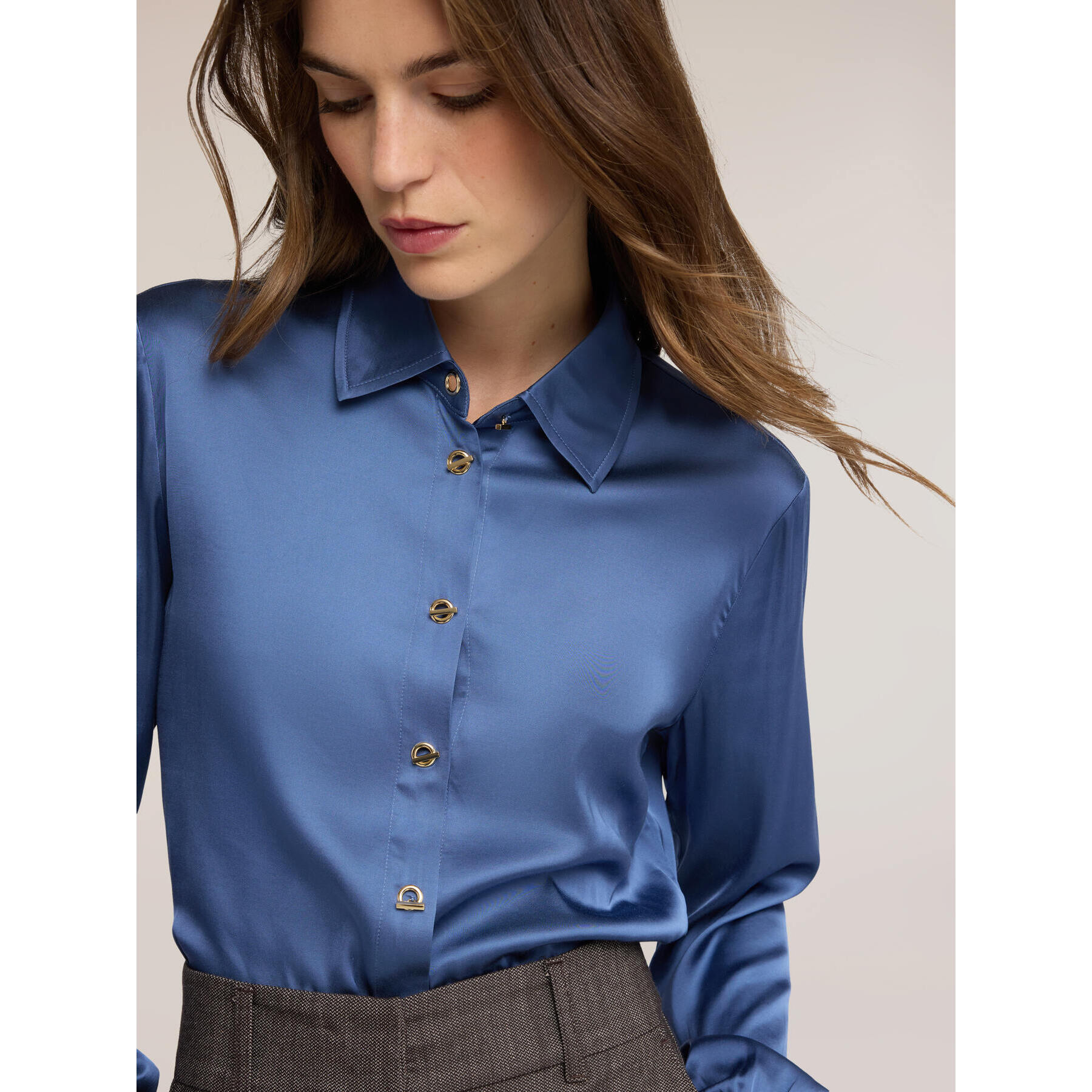 Motivi - Camicia in raso di viscosa con bottoni metallici - Blu