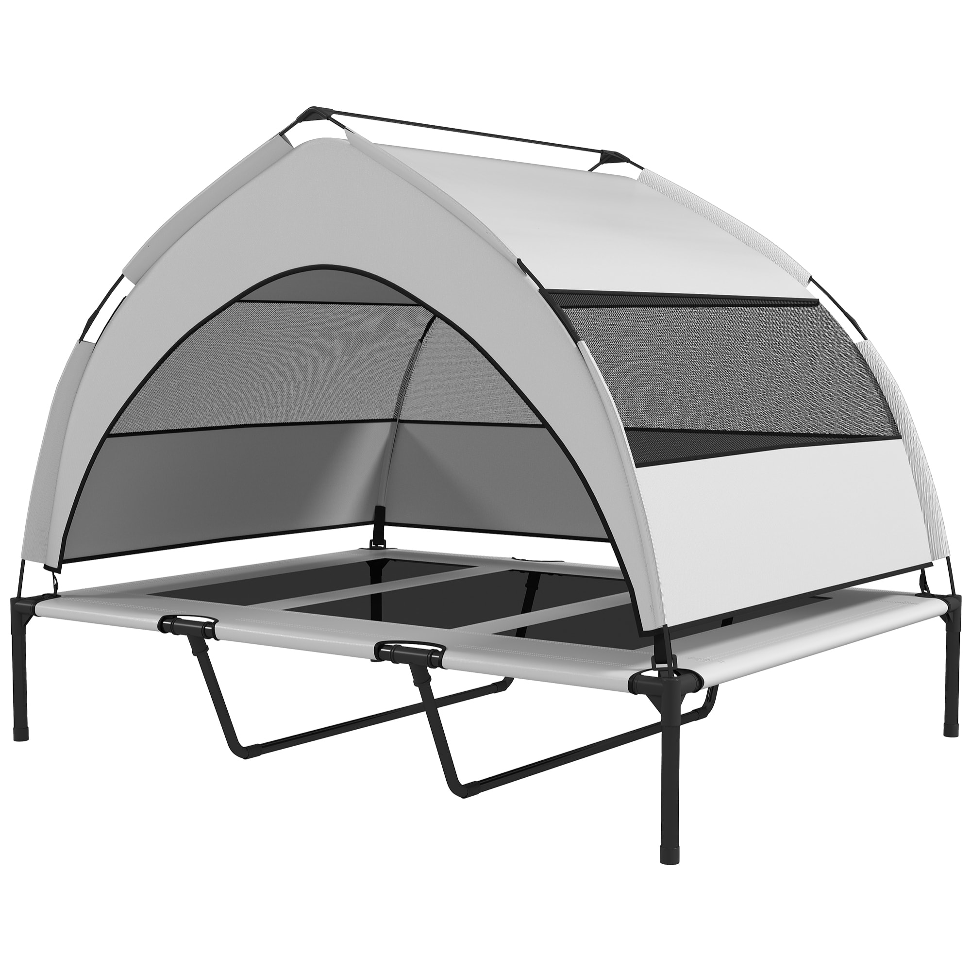 Lit pour chien sur pieds grande taille XXL avec auvent gris