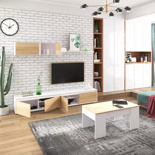 Pack salón con mesa de centro Arlet Plus V2 Blanco Artik (Blanco Mate) - Roble Canadian