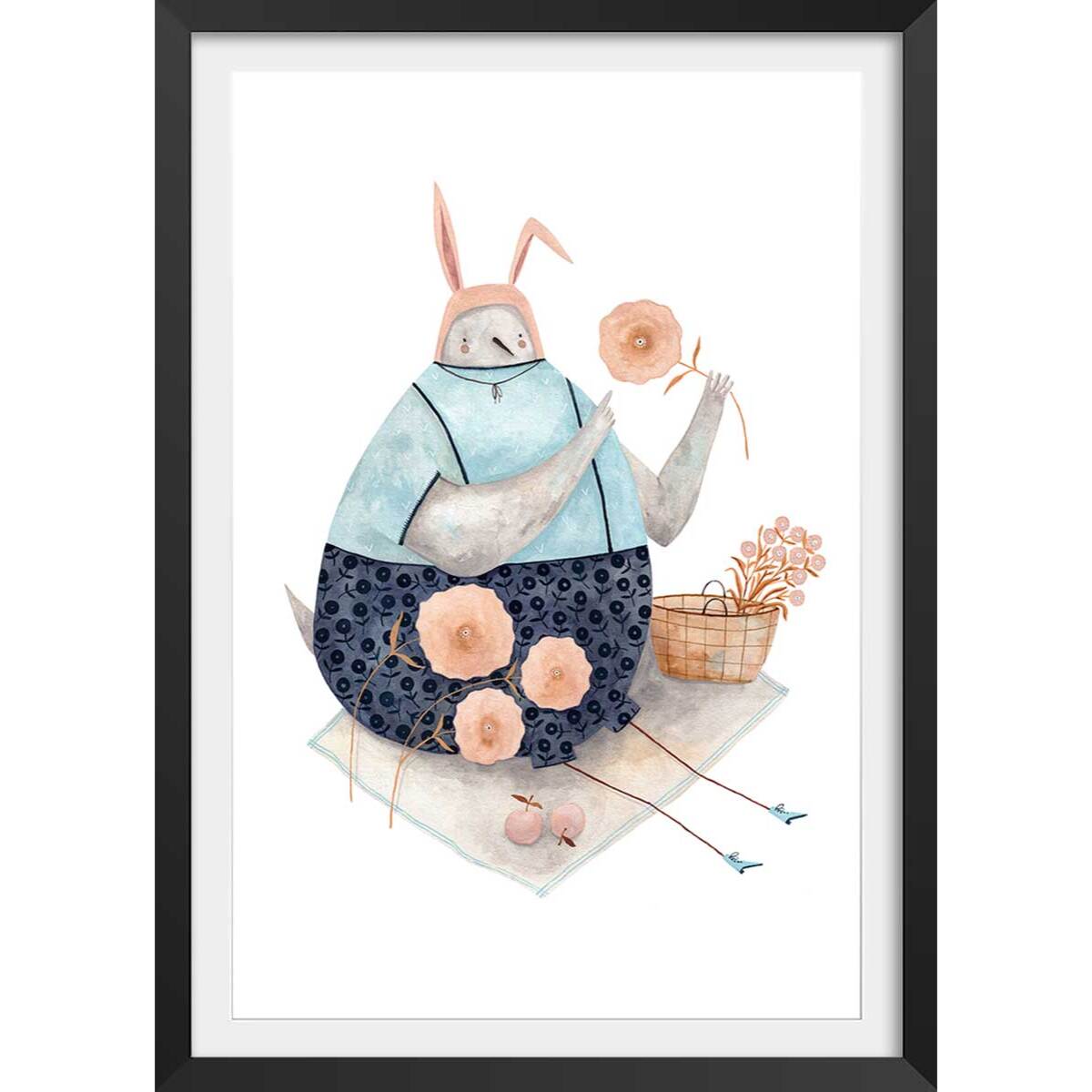 Affiche enfant pigeon aux fleurs  Affiche sous cadre noir
