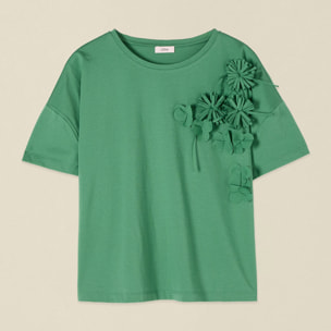 Oltre - T-shirt con applicazioni floreali - Verde