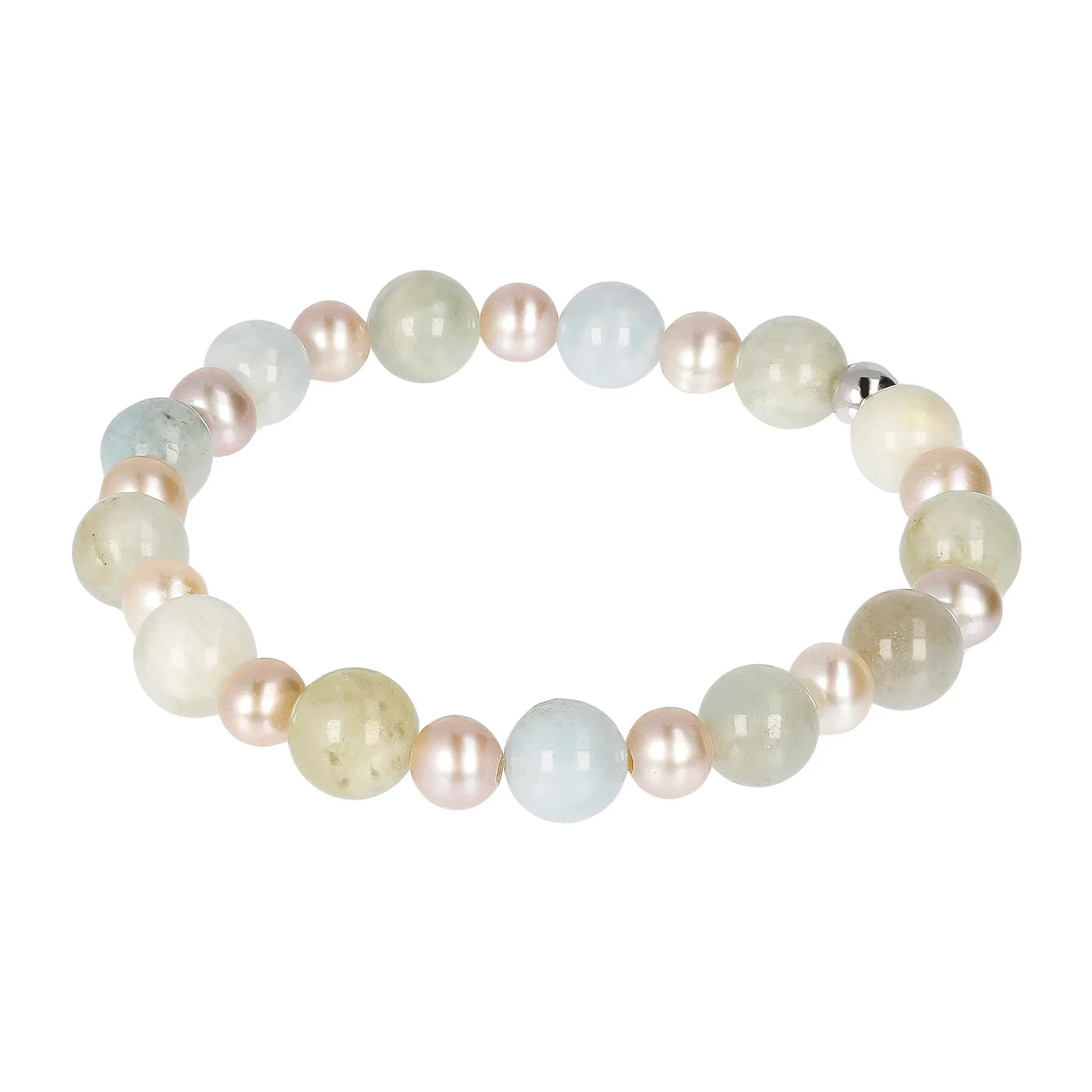 PERLAVIVA - Bracciale Elastico in Argento 925 con Quarzo Multicolore e Perle d'Acqua Dolce Rosa Ø 5.5/6.5 mm