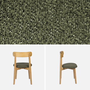 Chaise vintage bois d'hévéa teinte naturelle et tissu texturé (lot de 2) VICTOIRE