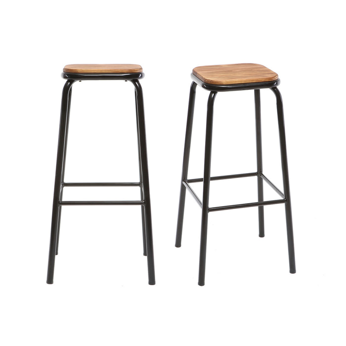 Tabourets de bar empilables noir et bois foncé H77.5 cm (lot de 2) MEMPHIS