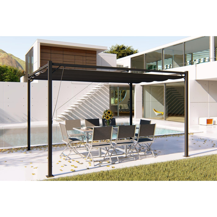 Pergola autoportante 3 x 4 m en acier avec toile grise MEDELIN