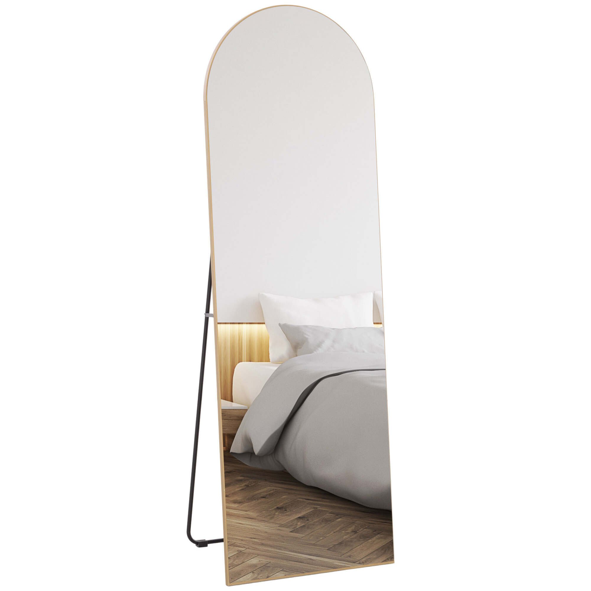 Miroir sur pied ou mural dim. 50L x 150H cm ton doré