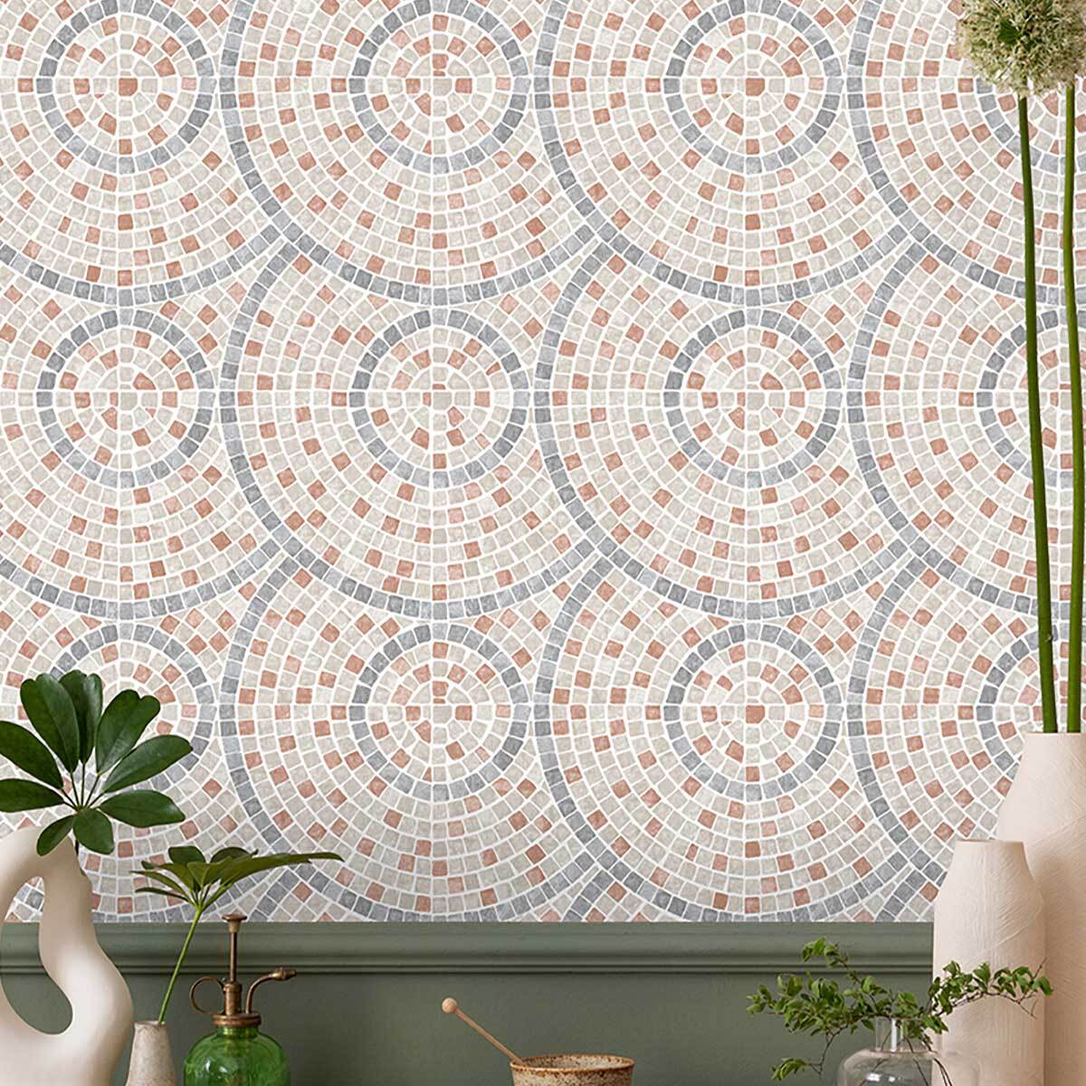 Papier peint mosaïque géométrique terracotta et gris