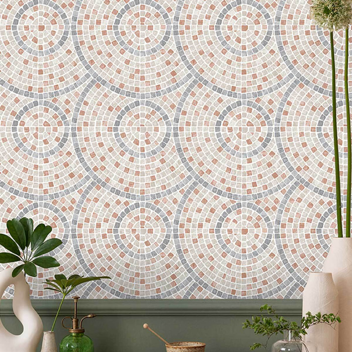 Papier peint mosaïque géométrique terracotta et gris