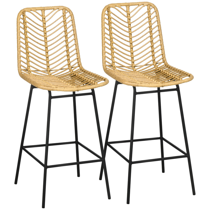 Lot de 2 tabourets de bar – Style bohème – Dossier cannage