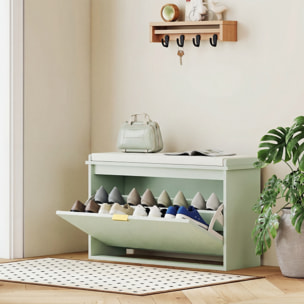 Banco Zapatero Estrecho, Banco Recibidor con Asiento Acolchado, Cajón Abatible y Estante Ajustable, para 8 Pares de Zapatos, para Entrada, Dormitorio, 80x26x47,5 cm, Verde Claro